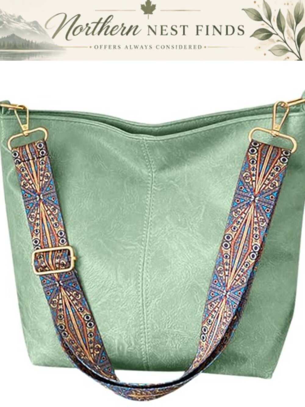Vegan Leather Hobo Crossbody Bag Adjustable Guitar Strap Shoulder Purse